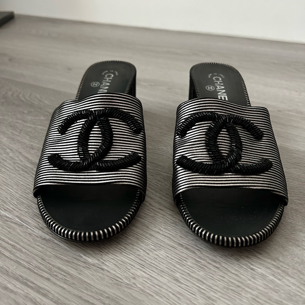 Chanel CC Beaded Slip-on Sandal Mules